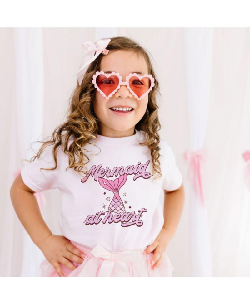Little and Big Girls Mermaid At Heart Short Sleeve T-Shirt