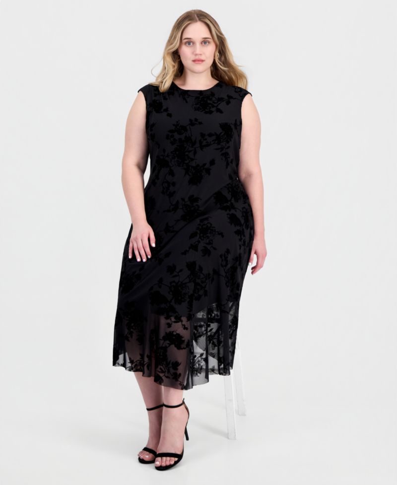 Petite Flocked Velvet Hankie Midi Dress