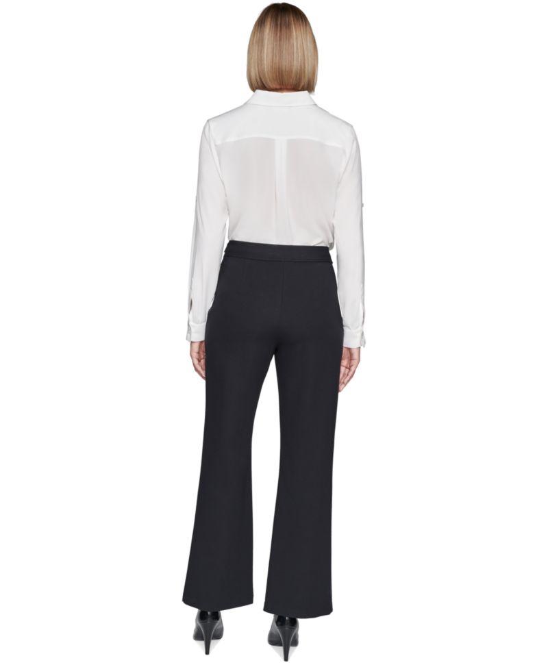 Faux-Zipper Mid-Rise Straight-Leg Ponte Pants