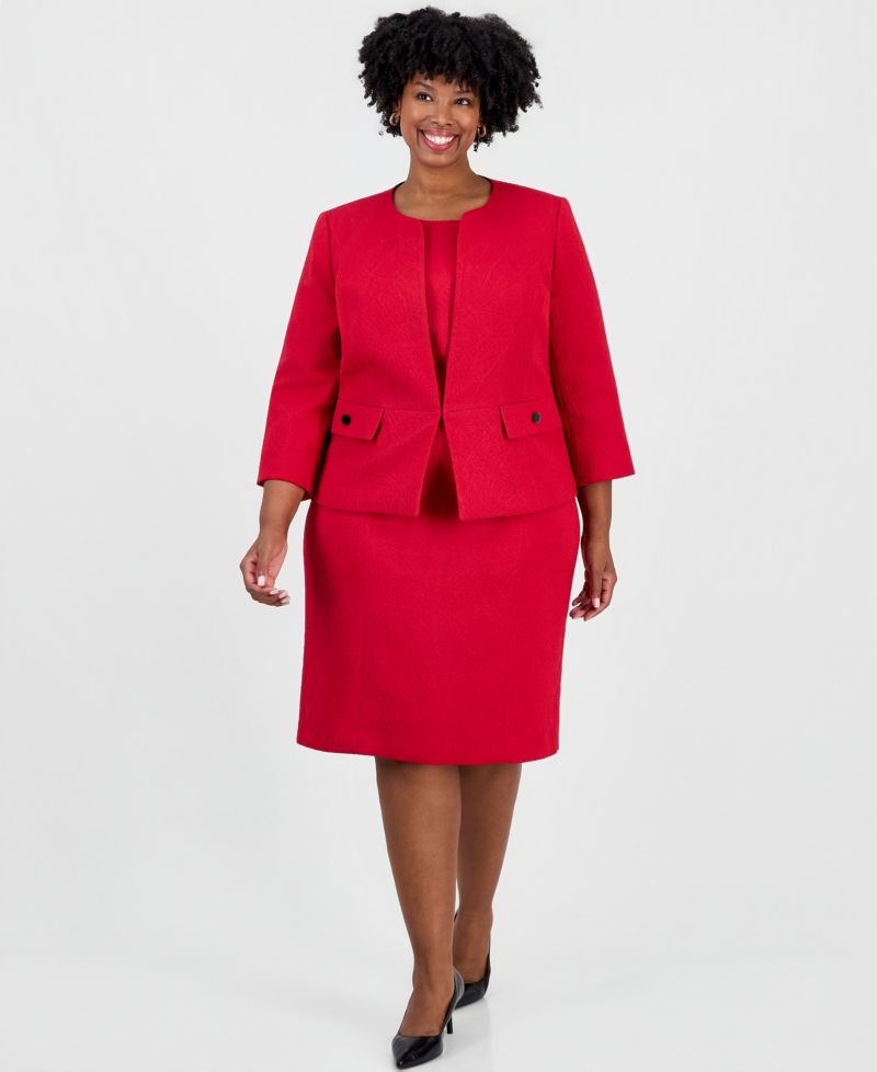 Plus Size Jacquard Cardigan and Empire-Seamed Dress, 2-Piece Set