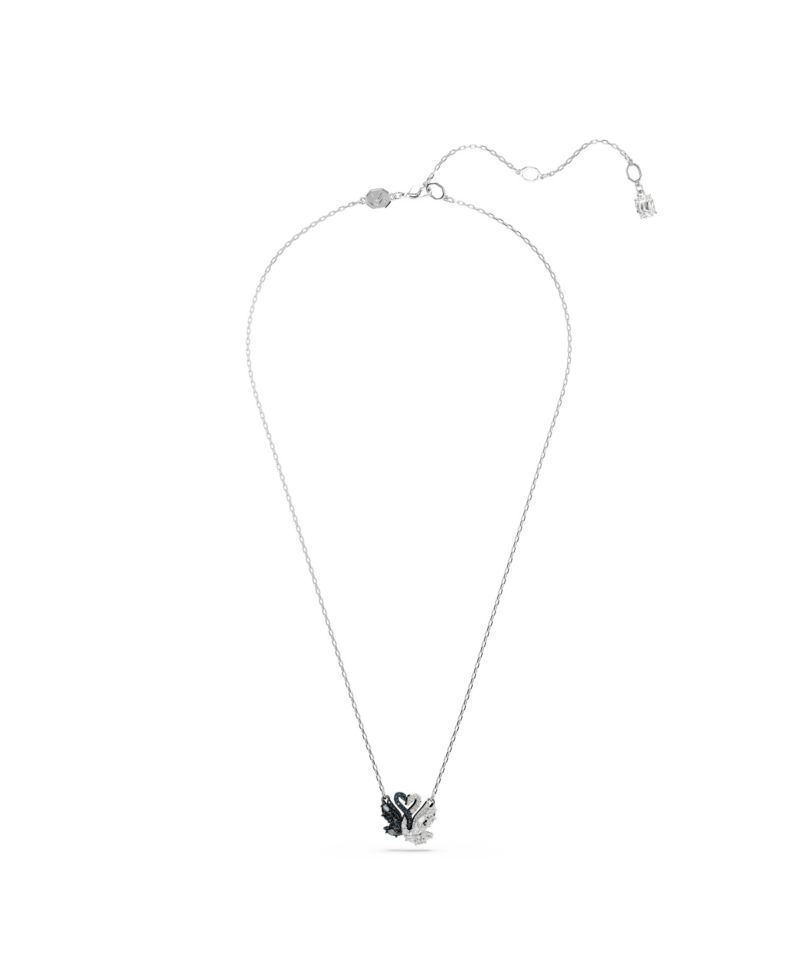 Swan Black, Rhodium Plated Pendant Necklace