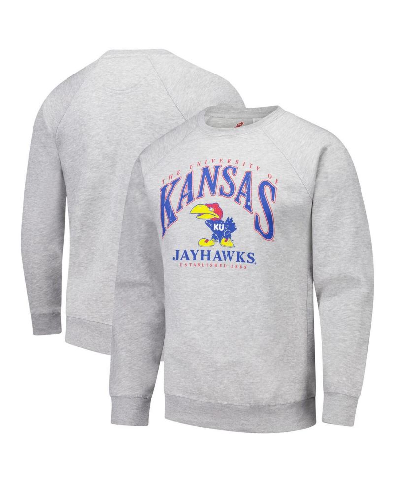 Men's Heather Gray Kansas Jayhawks Tall Arch Essential 2.0 Pullover Sweatshirt