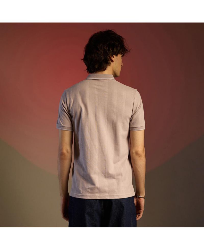 Men's Blush Pink Lined-Knit Polo T-Shirt