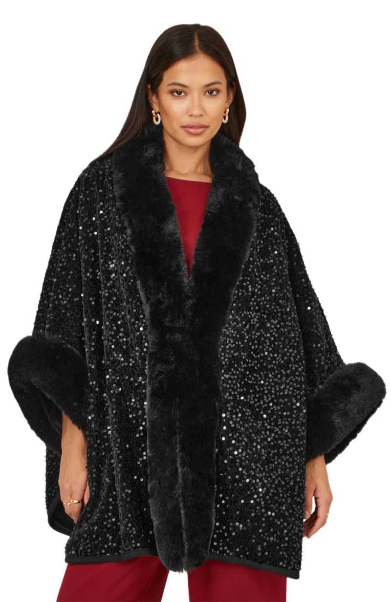 Women's Textured Faux Fur Lined Cape
