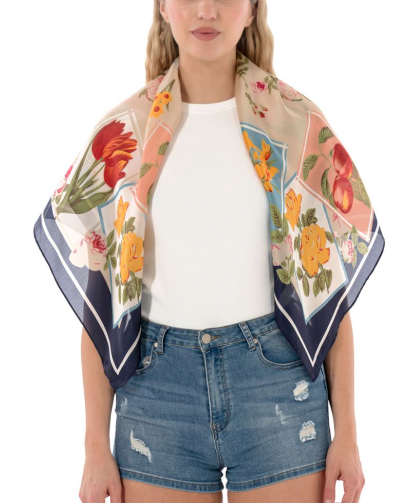Satin Floral Square Scarf