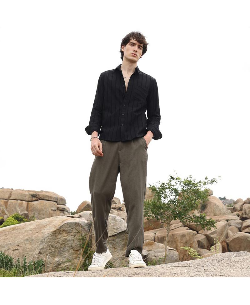 Men's Midnight Blacl Pastel Striped Shirt