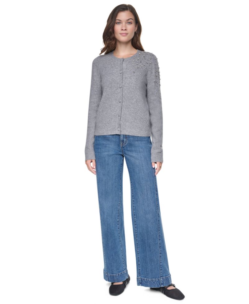 Women's Rhinestone Embellished Crewneck Cardigan