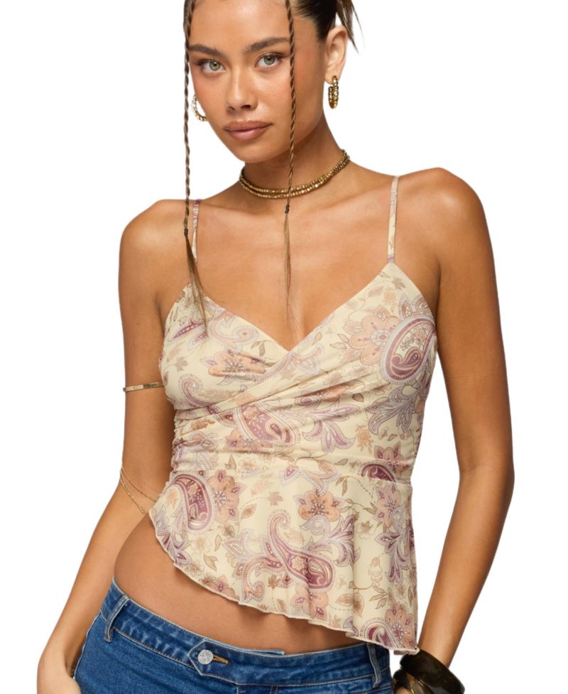 Women's Paisley Asymmetric Ruched Wrap Top