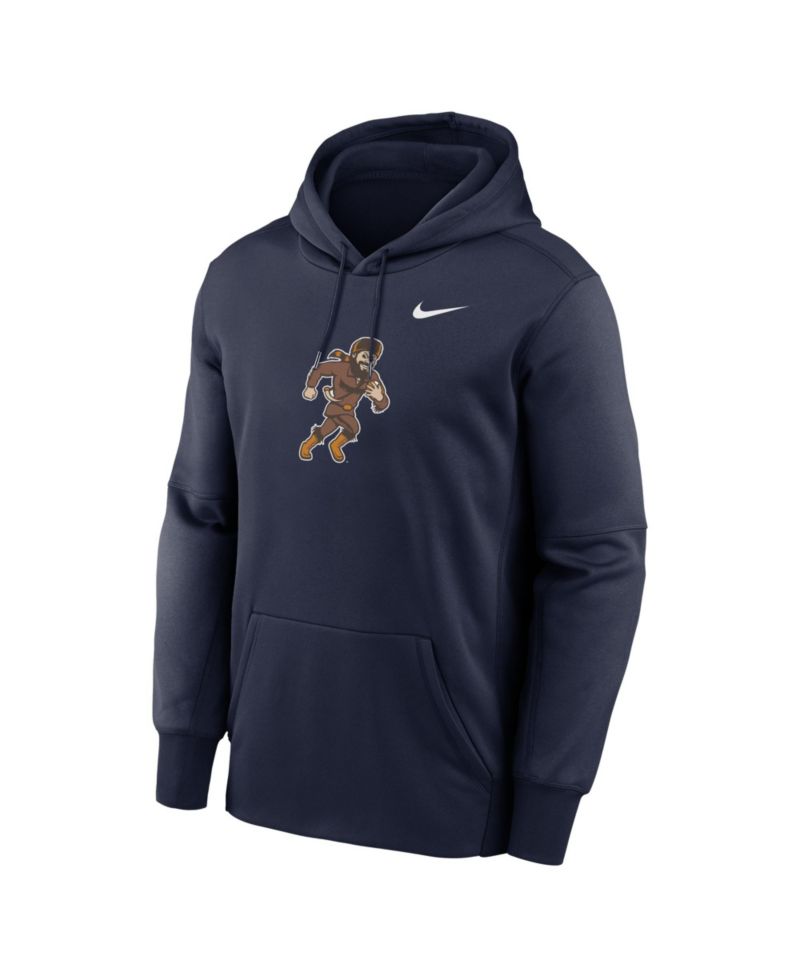 Men's Navy West Virginia Mountaineers Rushing Mascot Therma-FIT Hoodie