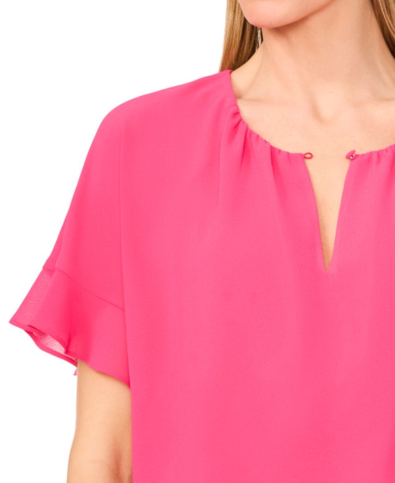 Women's Short-Sleeve Half Button Flowy Blouse