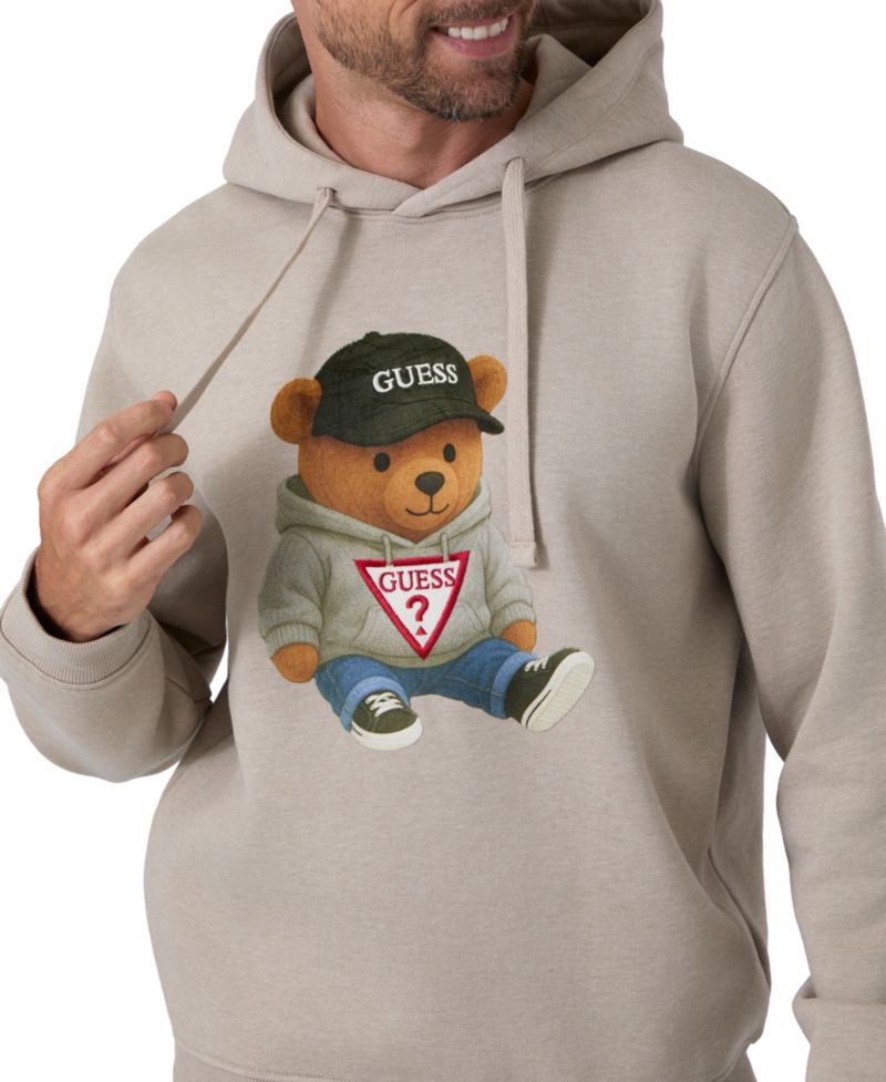 Men's Teddy Bear Melange Relaxed-Fit Graphic Hooded Sweatshirt
