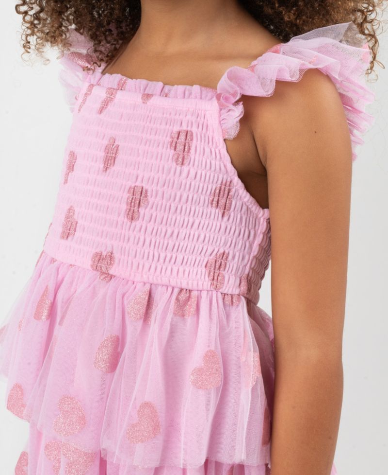 Girls 2T-6X Tiered Heart Glitter Mesh Dress