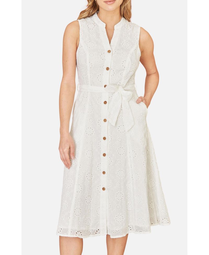 Women's Broderie Anglaise Cotton Shirt Dress