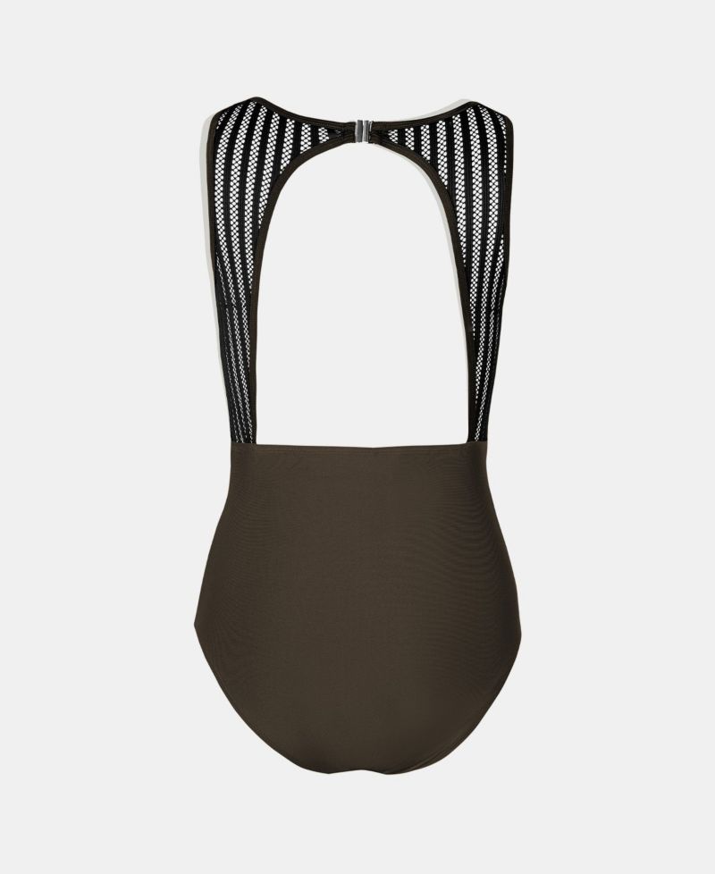 Women's Tummy Control High Neck Cutout Back Hook Mesh One Piece Swimsuit