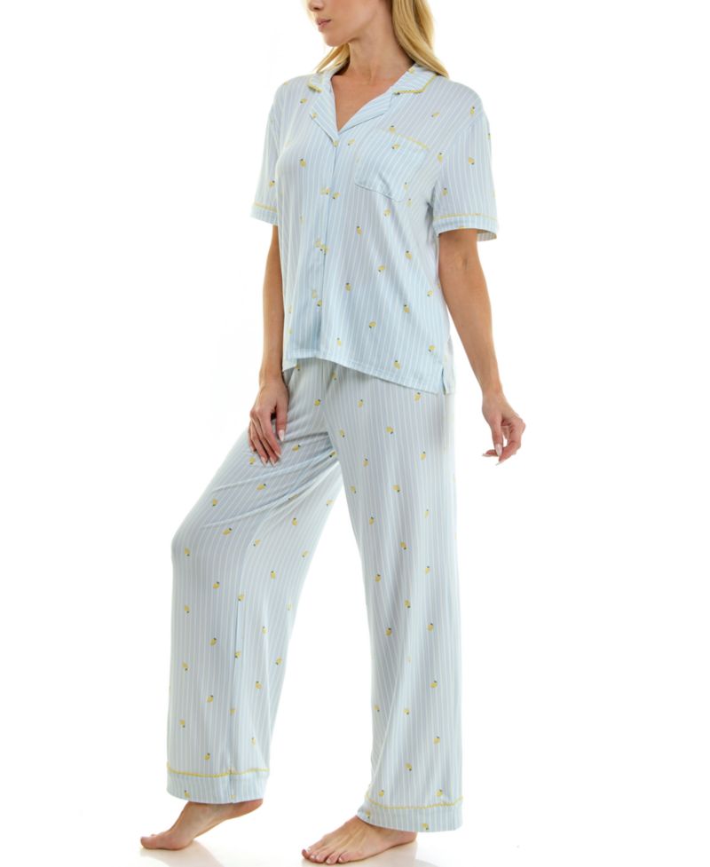 Women's Notch Collared Top and Pajama Pants, 2-Piece Set
