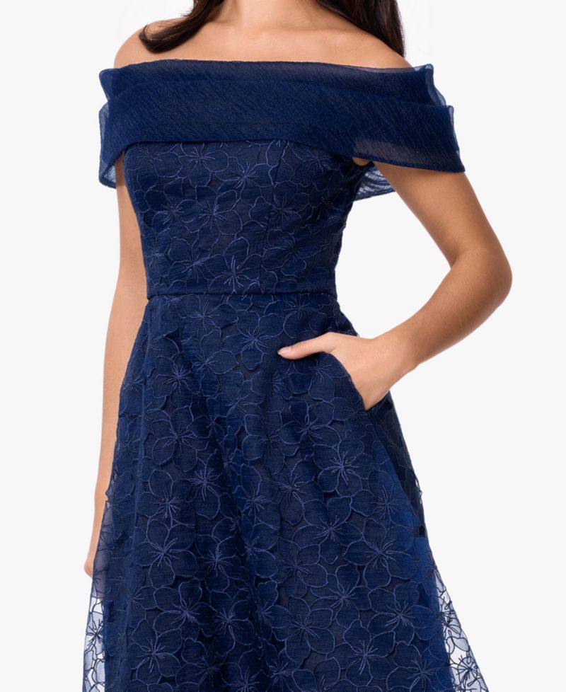 Women's Off-The-Shoulder Embroidered A-Line Midi Dress