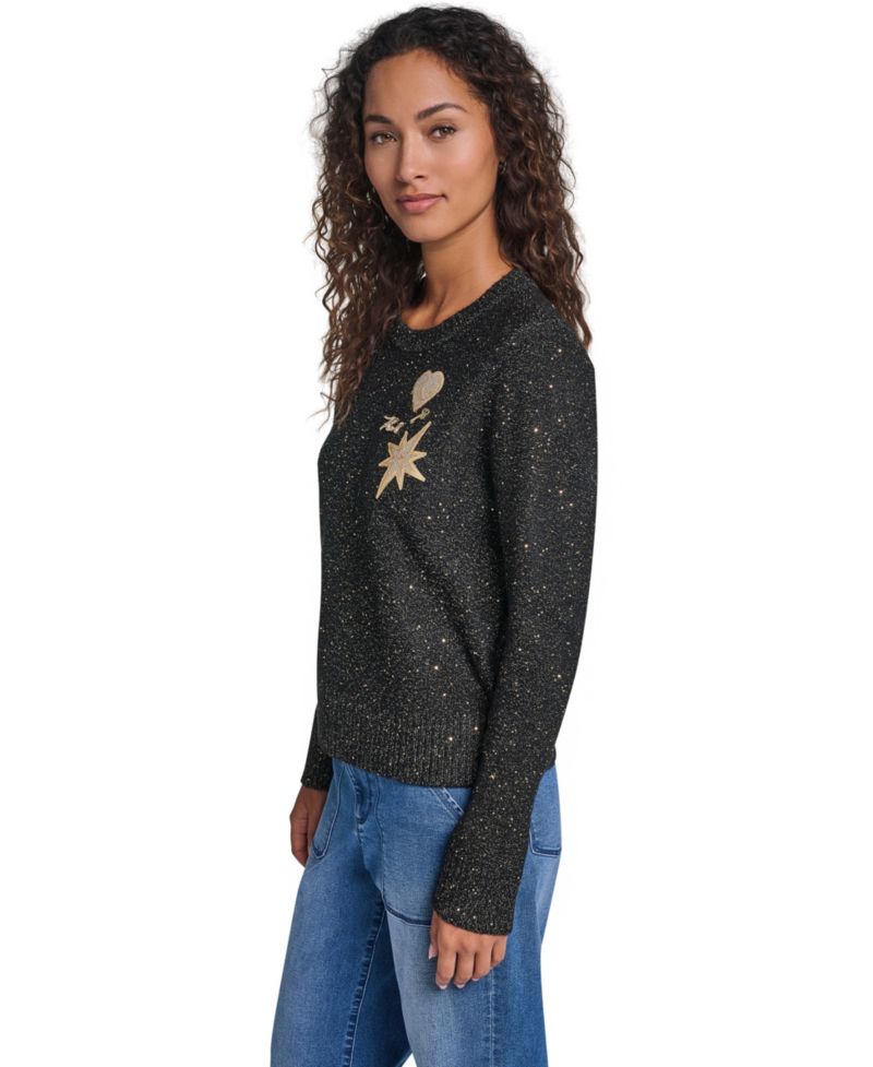 Women's Whimsy Crewneck Long-Sleeve Metallic Sweater