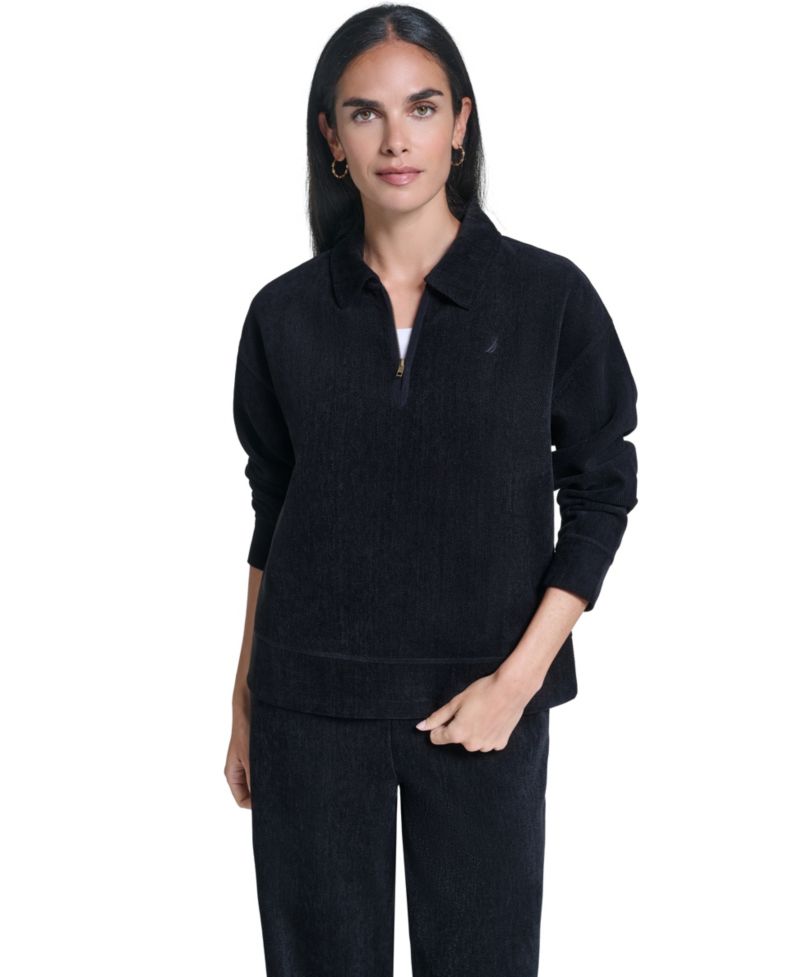 Women's Herringbone Rib Quarter-Zip Pullover Top