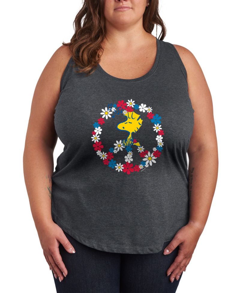 Plus Size Peanuts Woodstock Peace Americana Racerback Graphic Crewneck Tank Top