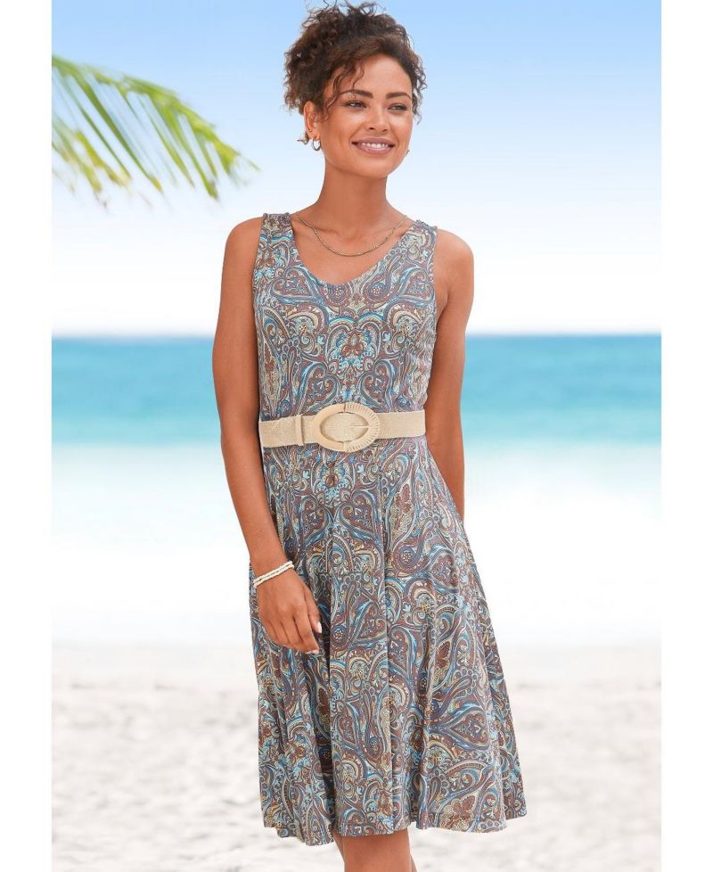 Women's Viscose Paisley Print Sleeveless Short Dress