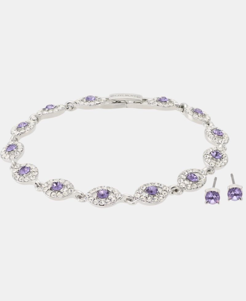 2-Pc. Set Stone & Crystal Link Bracelet & Crystal Stud Earrings