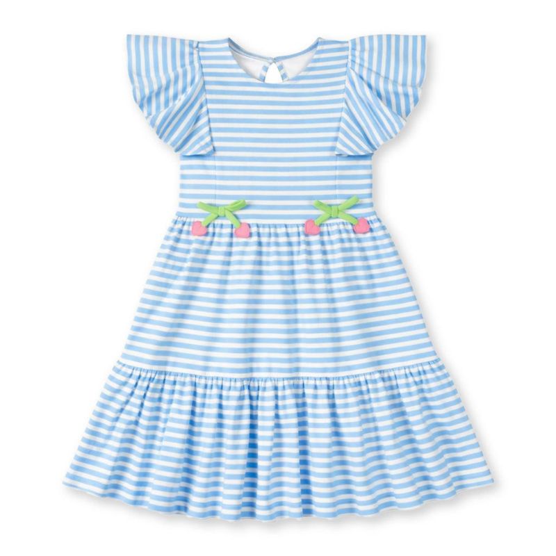 Big Girls Stripe Knit Dress With Heart Cherries