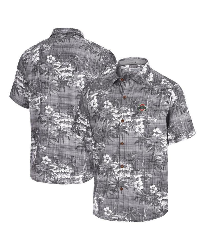 Men's Black Ohio State Buckeyes Coconut Point Isla Palmetta Camp Button-Up Shirt