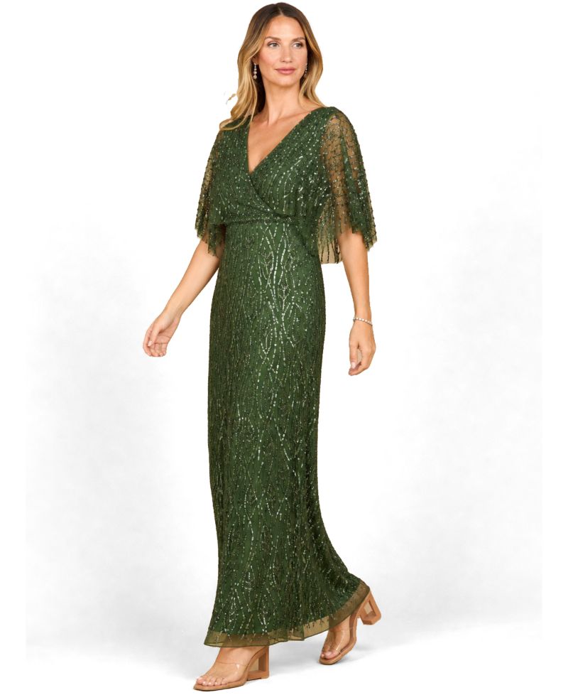 Women's Beaded Gown with Half Cape