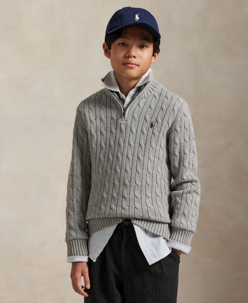Big Boys Cable-Knit Cotton Quarter-Zip Sweater