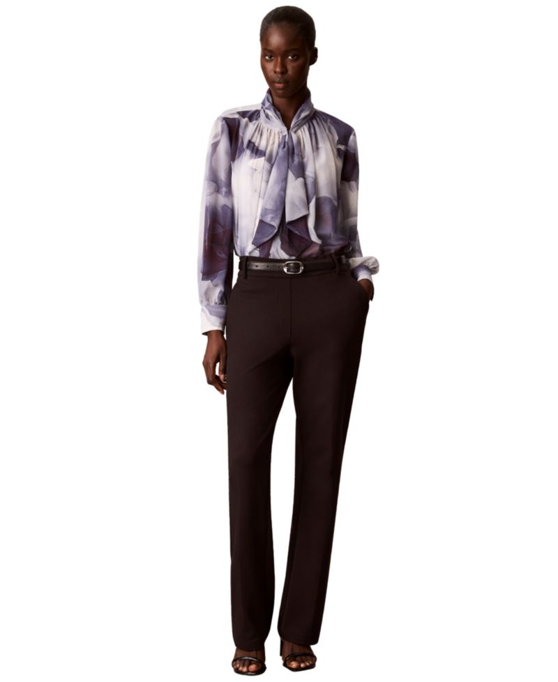 Petite Chiffon Ruffled-Neckline Long-Sleeve Blouse