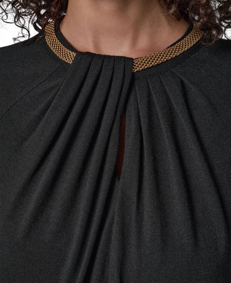 Women's Necklace Detail Long-Raglan Sleeves Keyhole Cutout Pullover Sweater