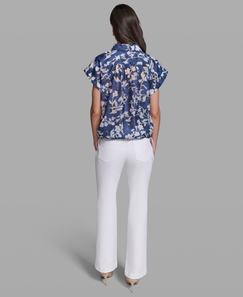 Petite Printed Collared Neck Bungee Top