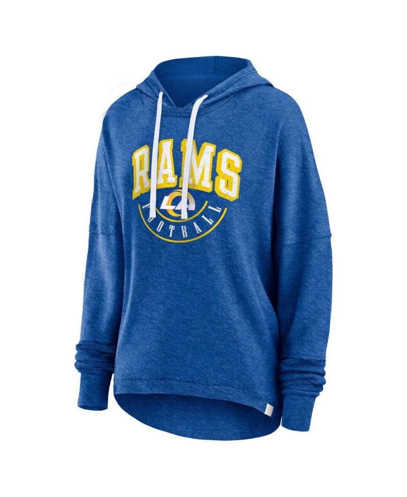 Women's Royal Distressed Los Angeles Rams Lightewight Modest Crop Lounge Helmet Arch Pullover Hoodie