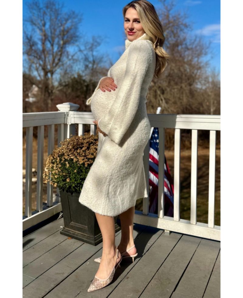Women's Ivory Turtleneck Bell Sleeve Sweater Dress
