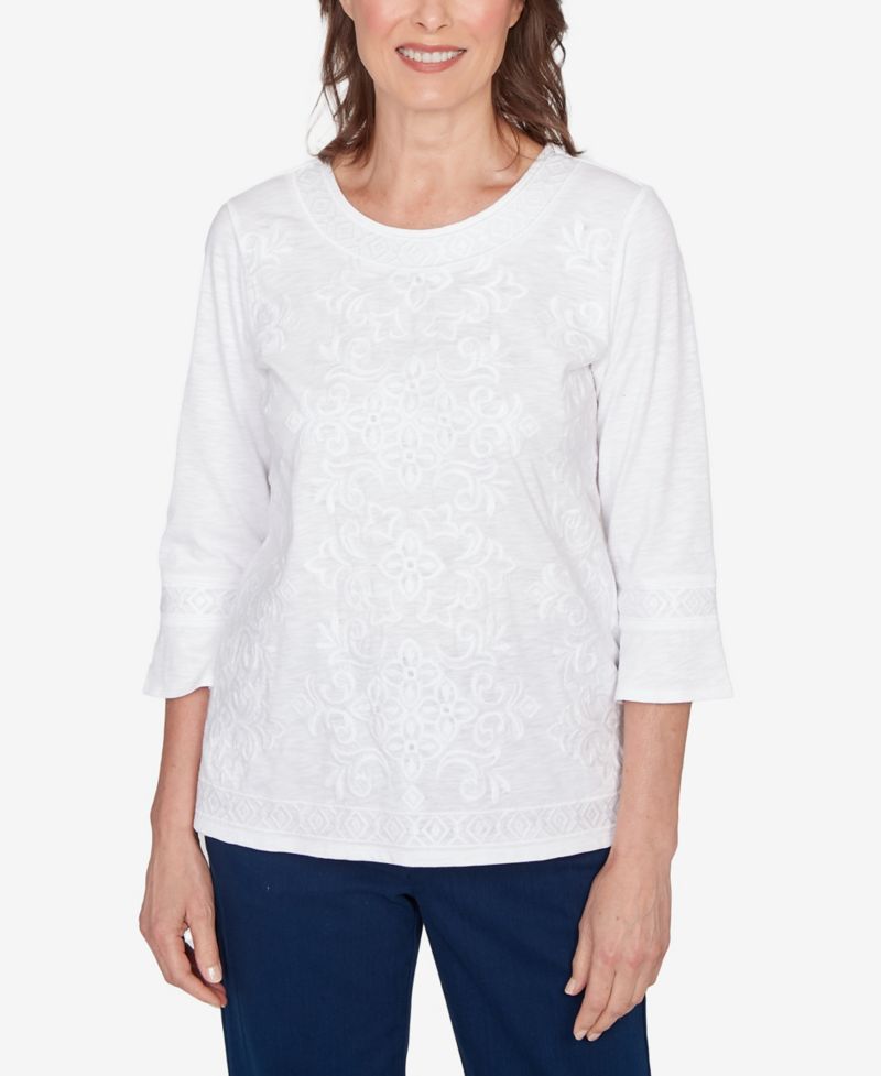 Women's Mykonos White Medallion Embroidered Top