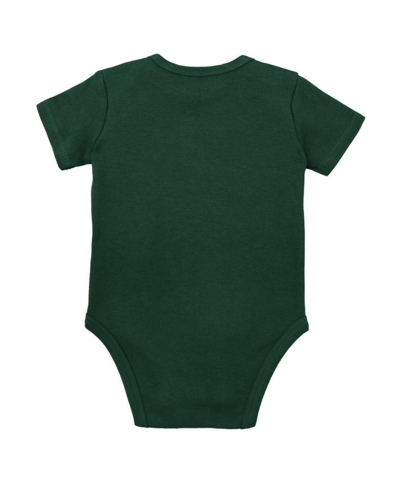 Baby Boys and Girls Green/Heather Gray Michigan State Spartans 3-Pack Bodysuit, Bib and Bootie Set