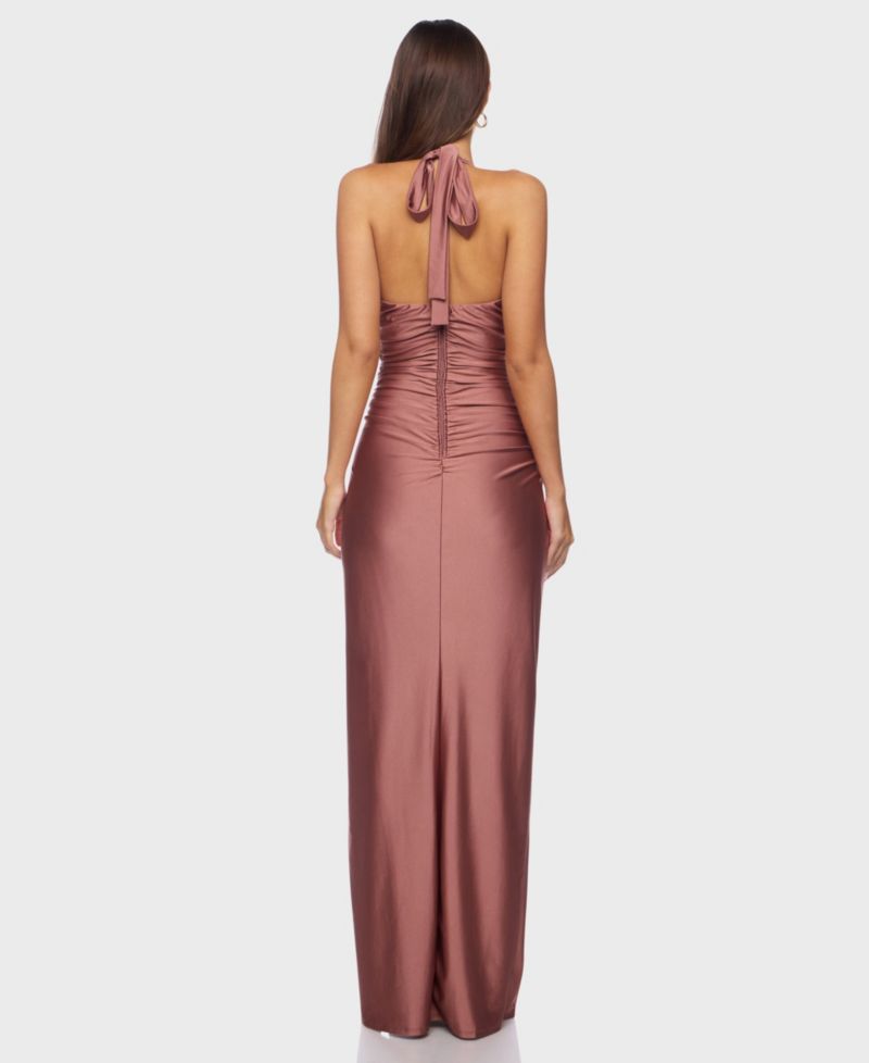 Juniors' Halter Neck Back Tie Gown