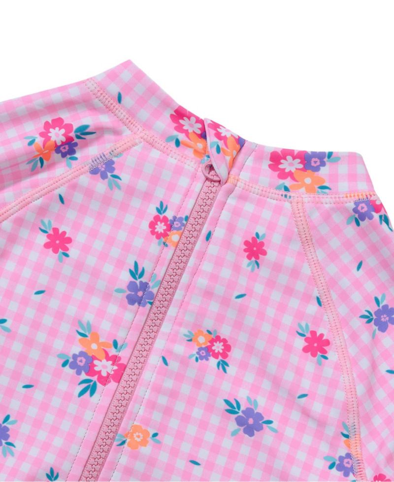 Girls Child Chlorine Resistant Long Sleeve Ruffle One Piece Swimsuit