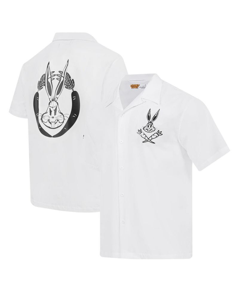 Men's White Looney Tunes Bugs Bunny Melted Skeleton Button-Up Shirt