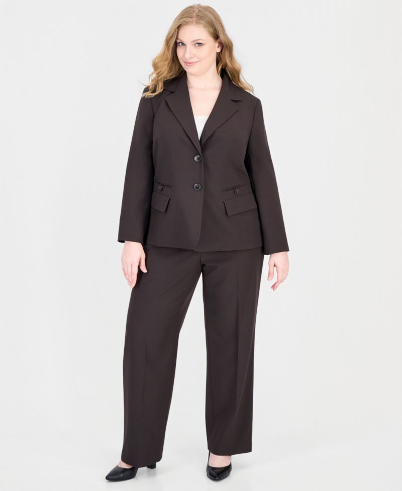 Plus Size Classic-Fit Wide-Leg Mid-Rise Pant Suit
