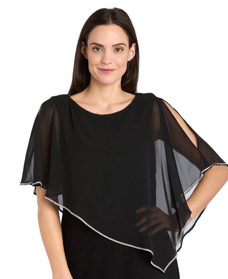Petite Scoop Neck Rhinestone Poncho Gown