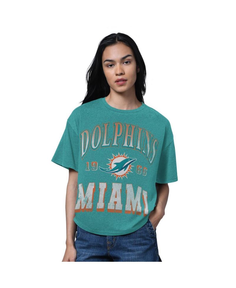 Women's Heather Aqua Miami Dolphins Oversized Hall of Fame T-Shirt