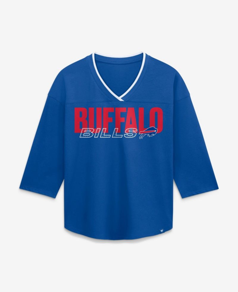Women's Buffalo Bills Deceptive Juke 3/4-Sleeve V-Neck Rhinestone Graphic T-Shirt