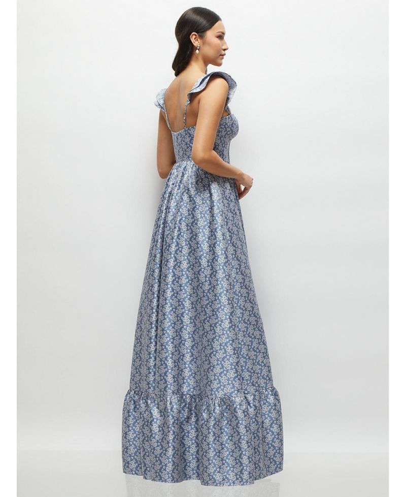 Women's Marguerite Floral Corset Maxi Dress with Ruffle Straps and Skirt