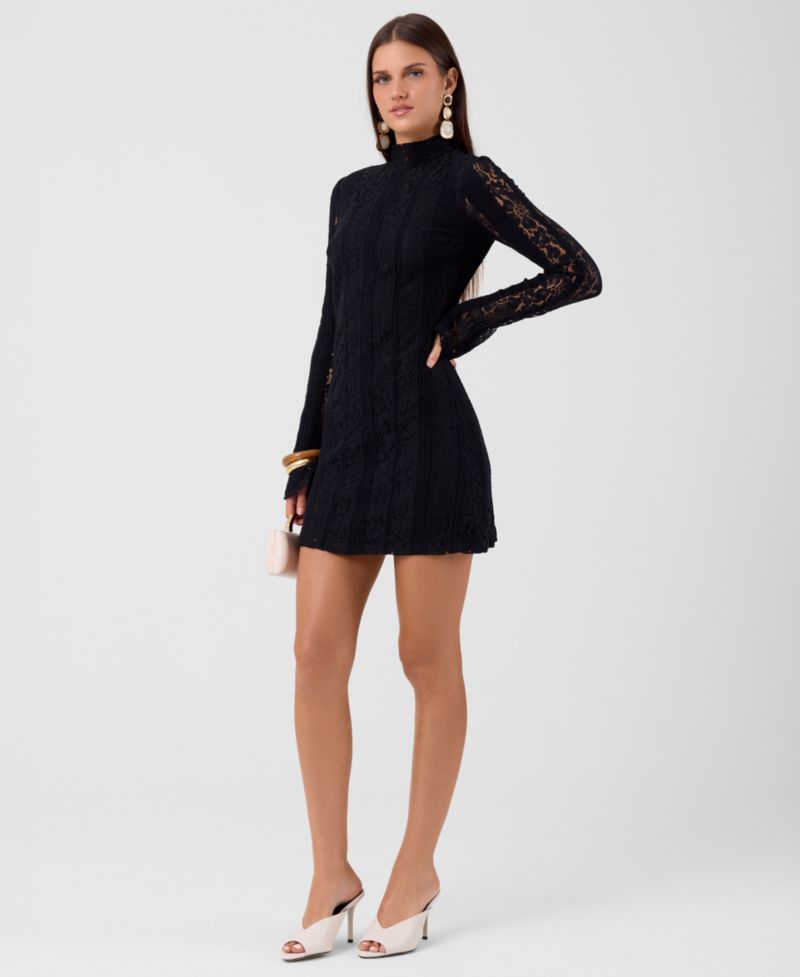 Women's Lucia Mini Long-Sleeve Lace Mock-Neck Dress
