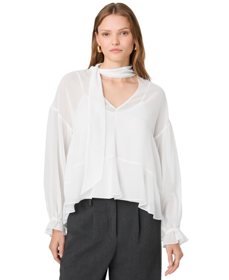 Women's Marina Tie-Front Chiffon Long-Sleeve Top