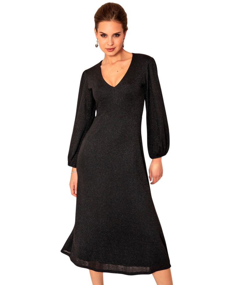 Women's Cecelia Long-Sleeve A-Line V-Neck Midi Dress