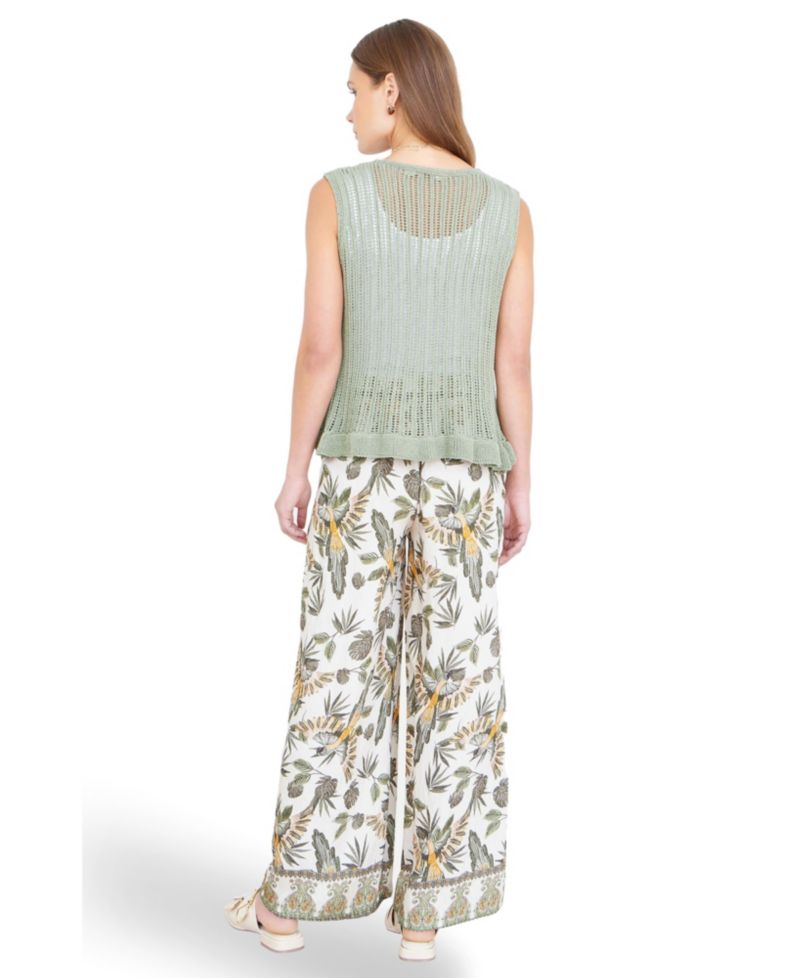 Women's Bird Print Viscose Wide Leg Trousers