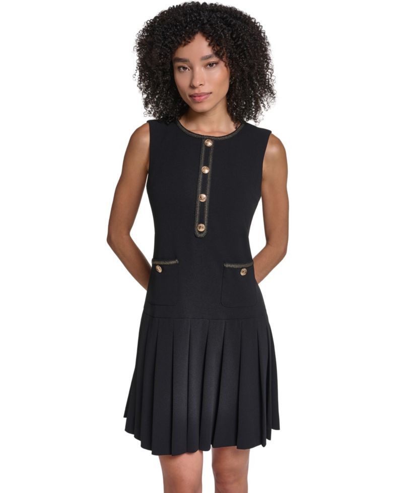 Women's Scuba Crepe Pleated Skirt A-Line Dress