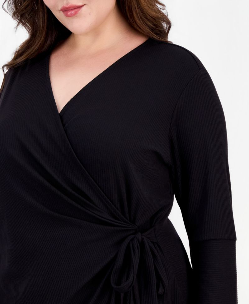 Plus Size Surplice-Neck Long-Sleeve Top